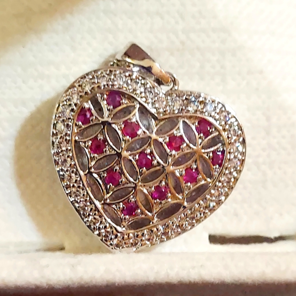 Danbury Mint "My Daughter Dozen Rubies Diamond Pendant Necklace